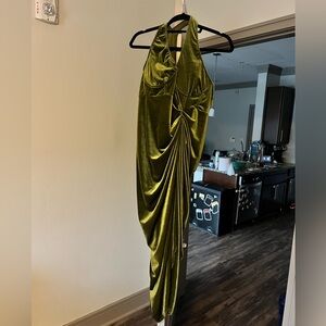 PrettyLittleThing Maternity Olive Velvet Asymmetric Bodycon Dress Size 12